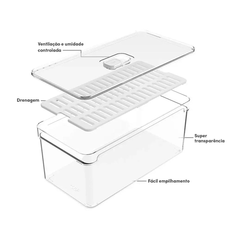 Kit 2 Organizadores De Geladeira com Tampa Acrílicos 5L - Clear Fresh