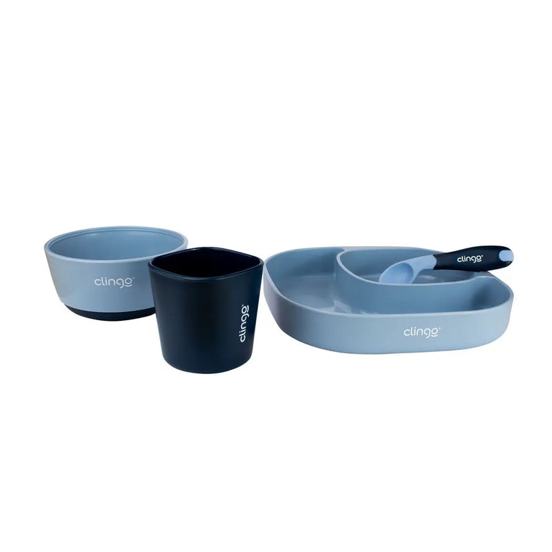 Kit Alimentação 4 Peças com Colher Termossensível, Prato, Tigela e Copo - Azul Clingo