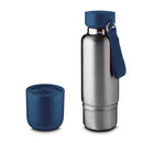 Garrafa em Inox Parede Dupla 500ml Com Copo e Porta Objetos Azul