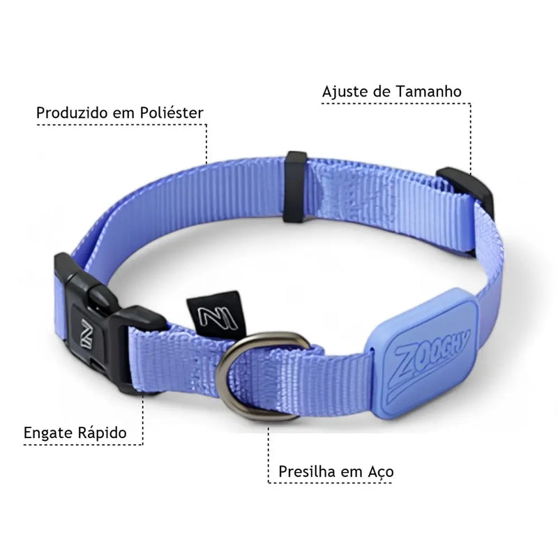 Coleira Ajustável e Guia para Cães Violeta - G