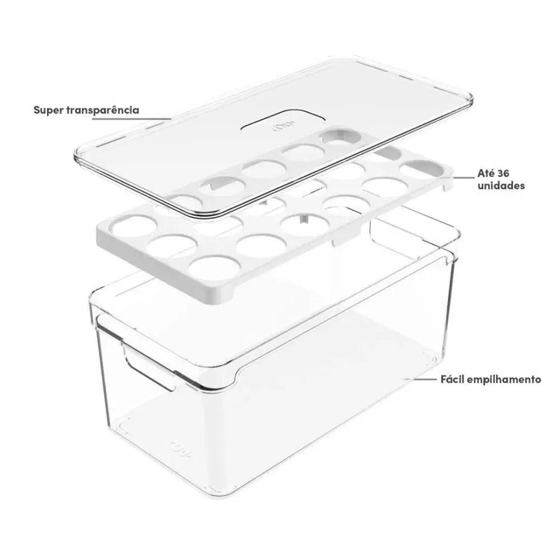 Porta Ovos Organizador com Tampa para 36 Unidades - Clear Fresh