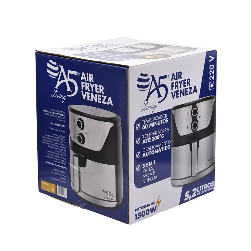 Airfryer 5,2L Fritadeira Sem Óleo Antiaderente - Veneza Inox 220V