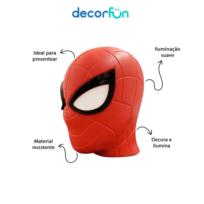 Luminária 3D Homem-Aranha Marvel Decoração Geek Temática