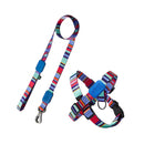 Peitoral em X e Guia para Cães - Raios e Listras Azul - G