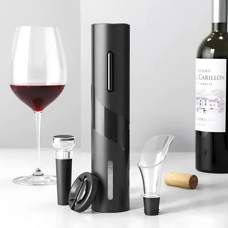 Abridor De Vinho Elétrico a Pilhas com Acessórios Premium - Preto