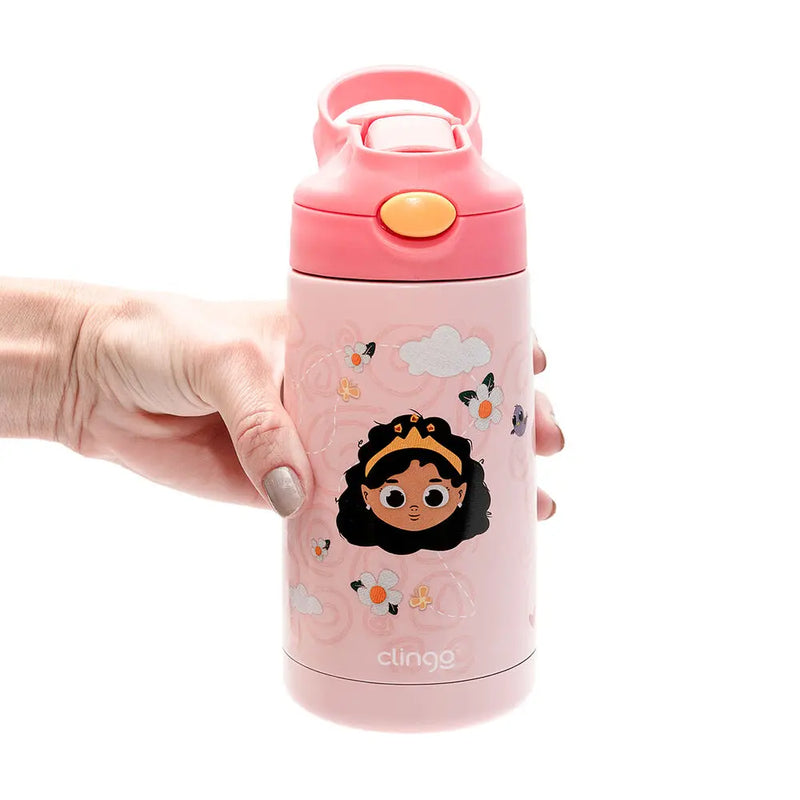 Garrafa Térmica Princesa 350ml Vácuo Isolante com Canudo Silicone - Clingo