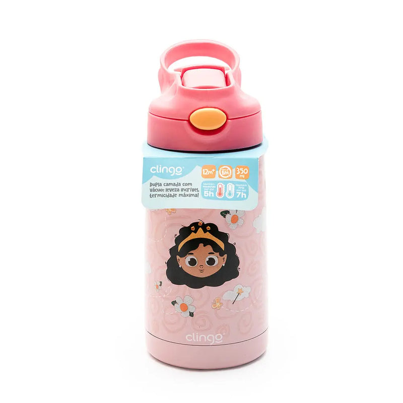 Garrafa Térmica Princesa 350ml Vácuo Isolante com Canudo Silicone - Clingo