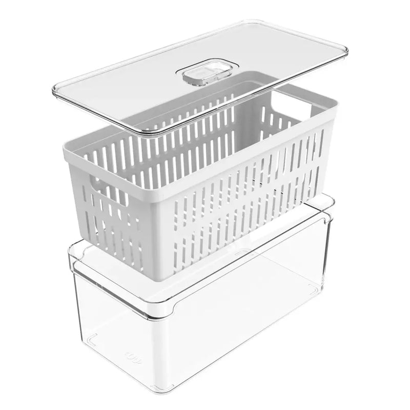 Organizador De Geladeira com Tampa e Cesto Acrílico 5L - Clear Fresh
