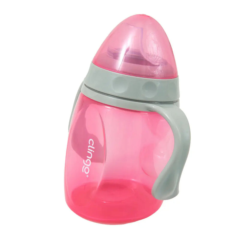 Copo de Transição com Alça - Bico de Silicone, Anti-Vazamento - Rosa - Clingo