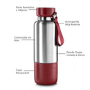 Garrafa em Inox Parede Dupla 500ml Com Copo e Porta Objetos - Vermelho