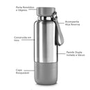 Garrafa em Inox Parede Dupla 500ml Com Copo e Porta Objetos Cinza