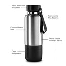Garrafa em Inox Parede Dupla 500ml Com Copo e Porta Objetos - Preto