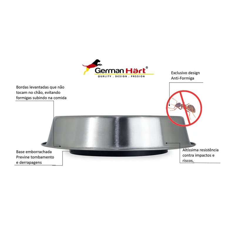 Comedouro Inox Antiformiga 1350ml para Pets - GermanHart