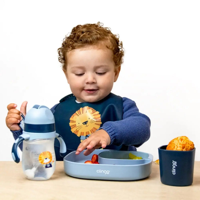 Kit Alimentação 4 Peças com Colher Termossensível, Prato, Tigela e Copo - Azul Clingo