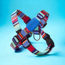 Peitoral em X e Guia para Cães - Raios e Listras Azul - P