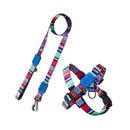 Peitoral em X e Guia para Cães - Raios e Listras Azul - M