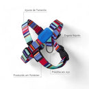 Peitoral em X e Guia para Cães - Raios e Listras Azul - M