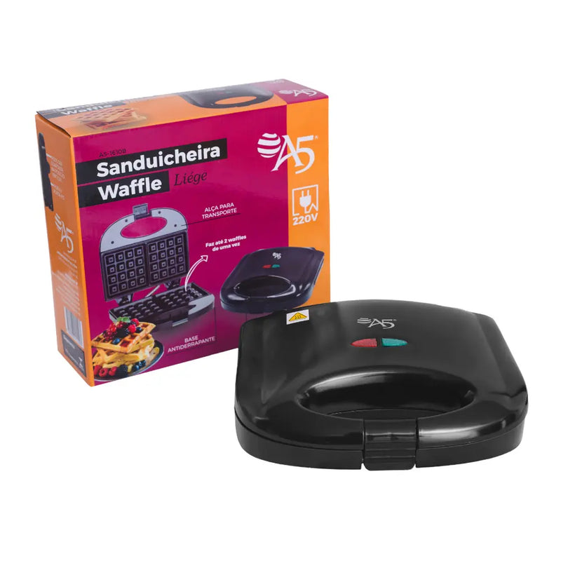 Máquina de Waffle Grill - Antiaderente 750w Preta -  Liége 110v