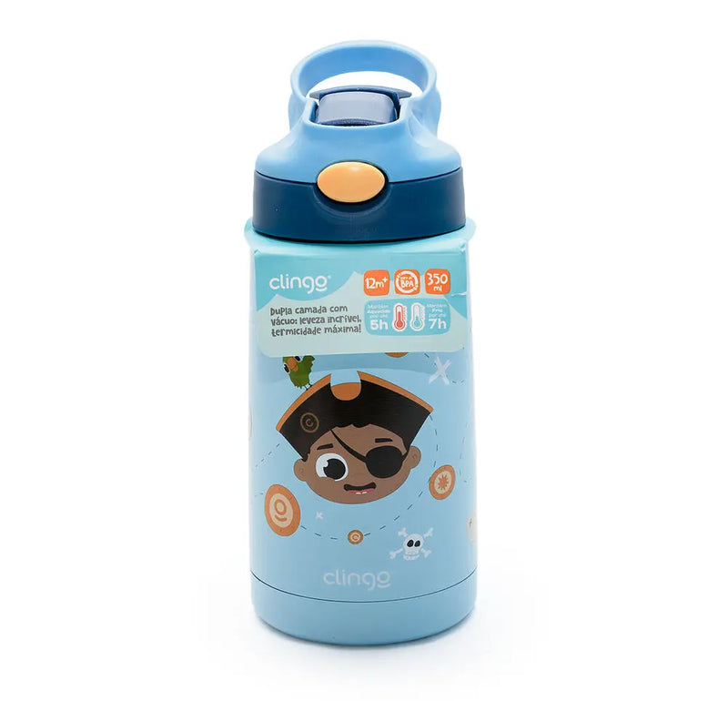 Garrafa Térmica Pirata 350ml Vácuo Isolante com Canudo Silicone - Clingo