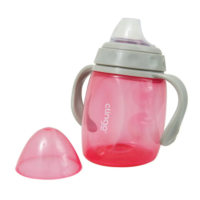 Copo de Transição com Alça - Bico de Silicone, Anti-Vazamento - Rosa - Clingo